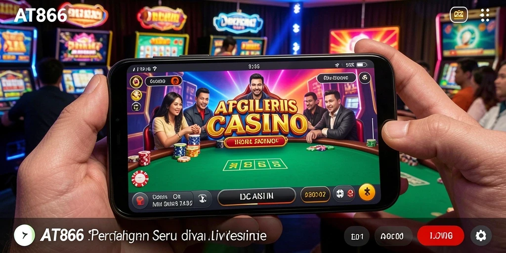 Screenshot gameplay AT866 yang menampilkan dealer profesional di Live Casino.