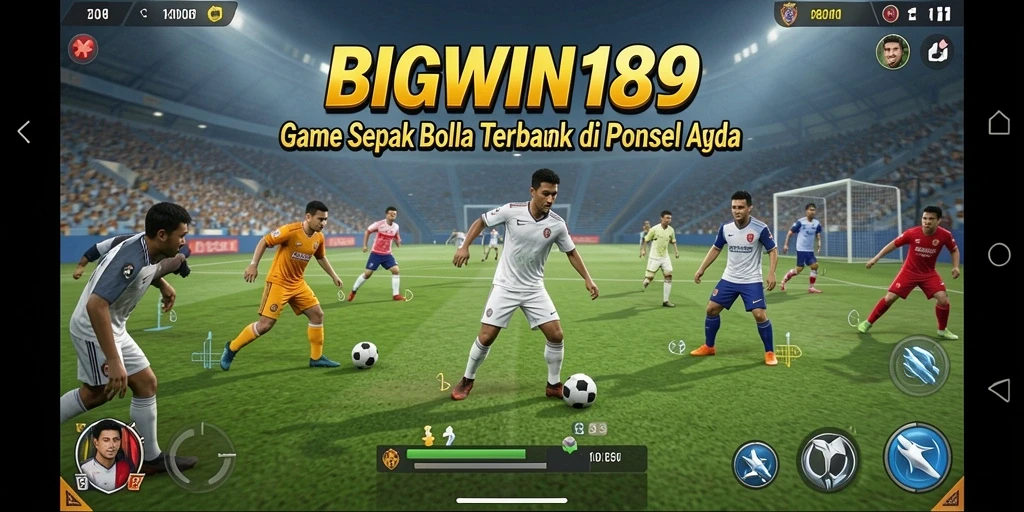 Tampilan screenshot utama BIGWIN189 menampilkan aksi permainan sepak bola yang seru.