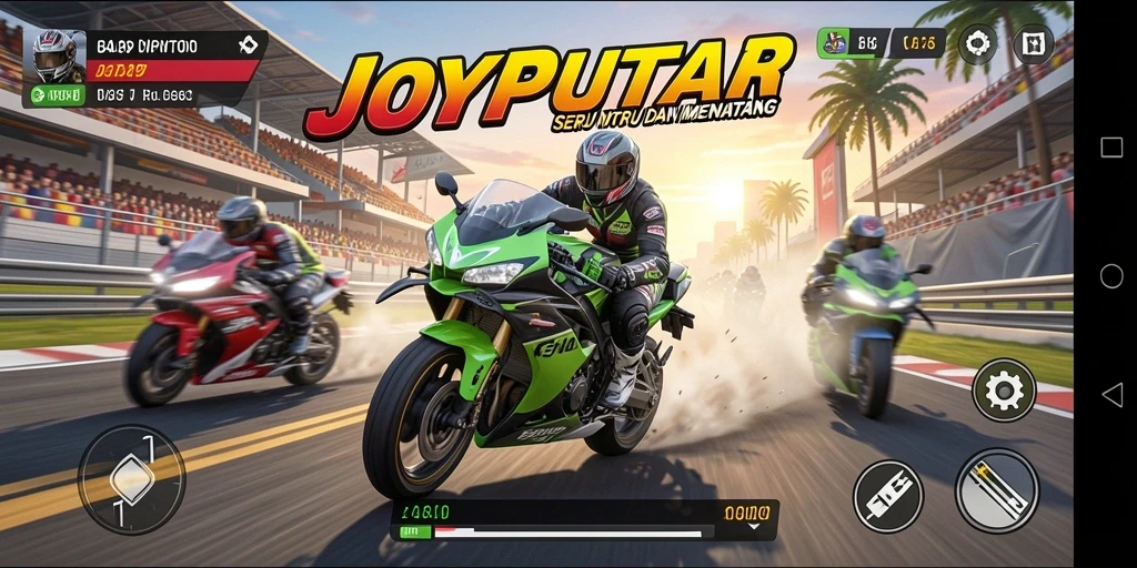 Tampilan gameplay balapan motor yang mendebarkan di JOYPUTAR.