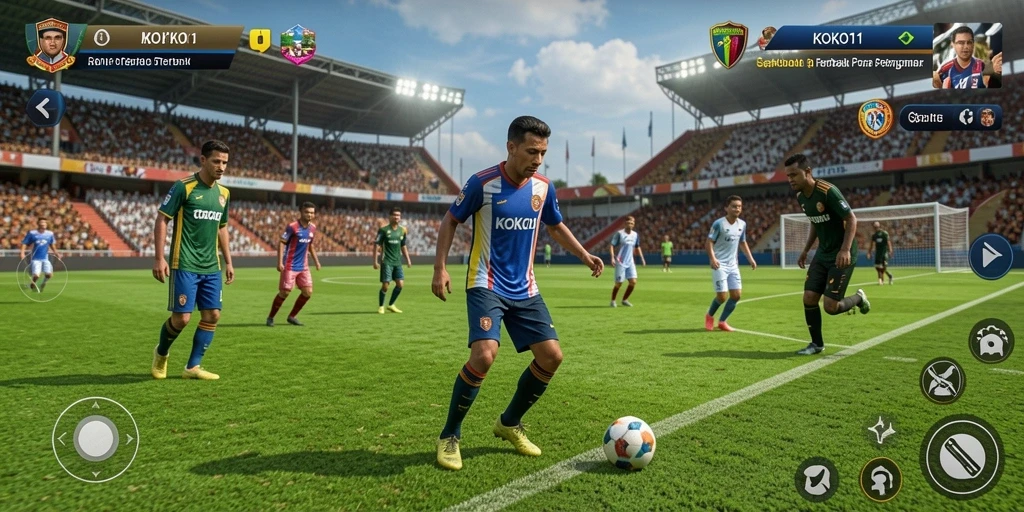 Menampilkan gameplay seru dan aksi di lapangan sepakbola.