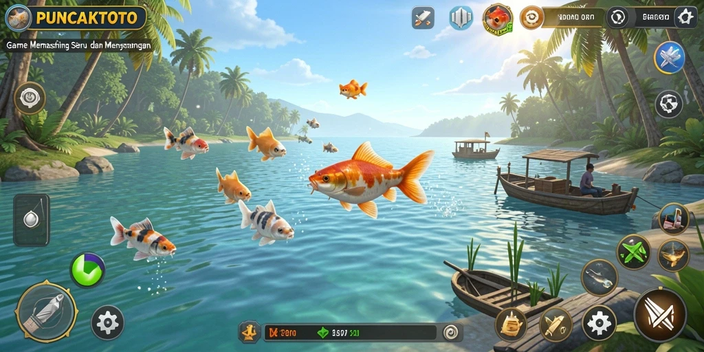 Screenshot utama PUNCAKTOTO menampilkan gameplay memancing yang seru.